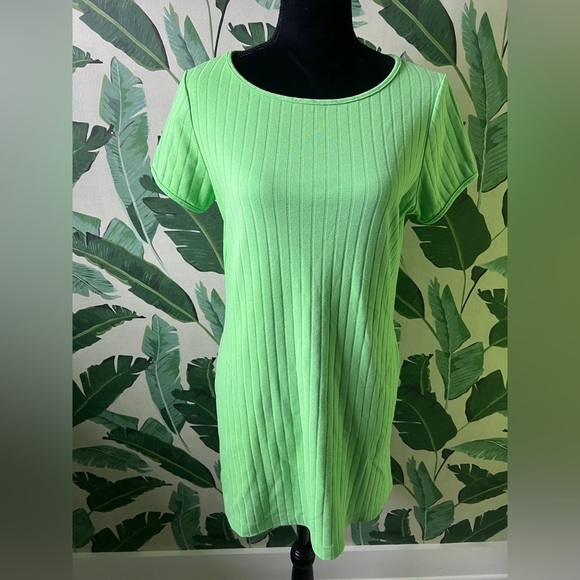 Dotti Bright Green Ribbed Short Sleeve Mini Dress Size M - Picture 1 of 5